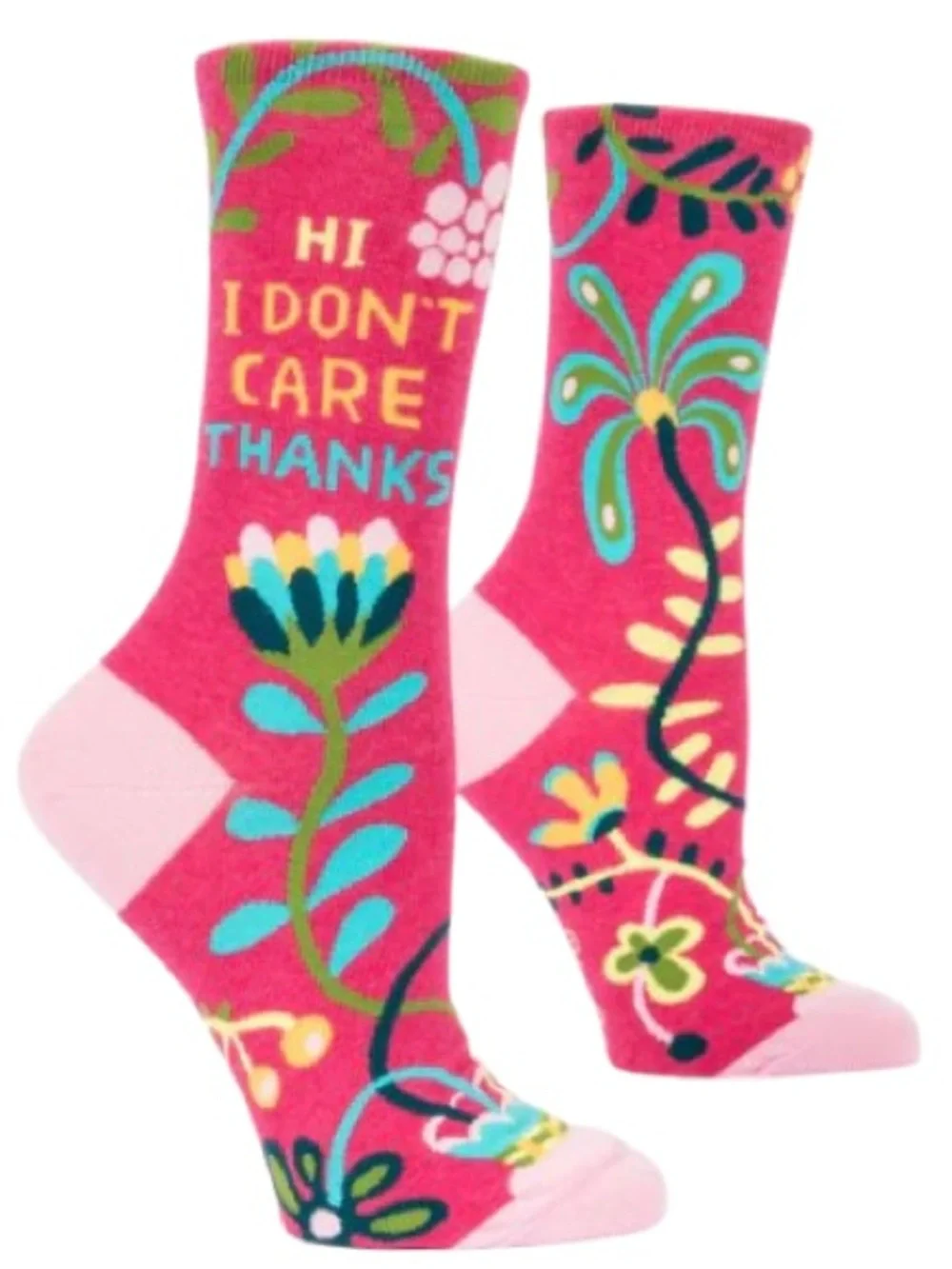 Blue Q- Bright Pink Floral 'Hi I Don't Care Thanks' Socks